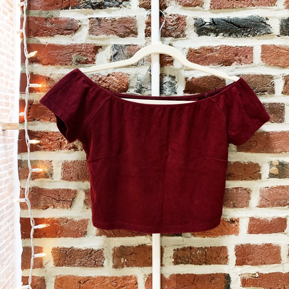 Suede Maroon Short Sleeve/Off shoulder crop top